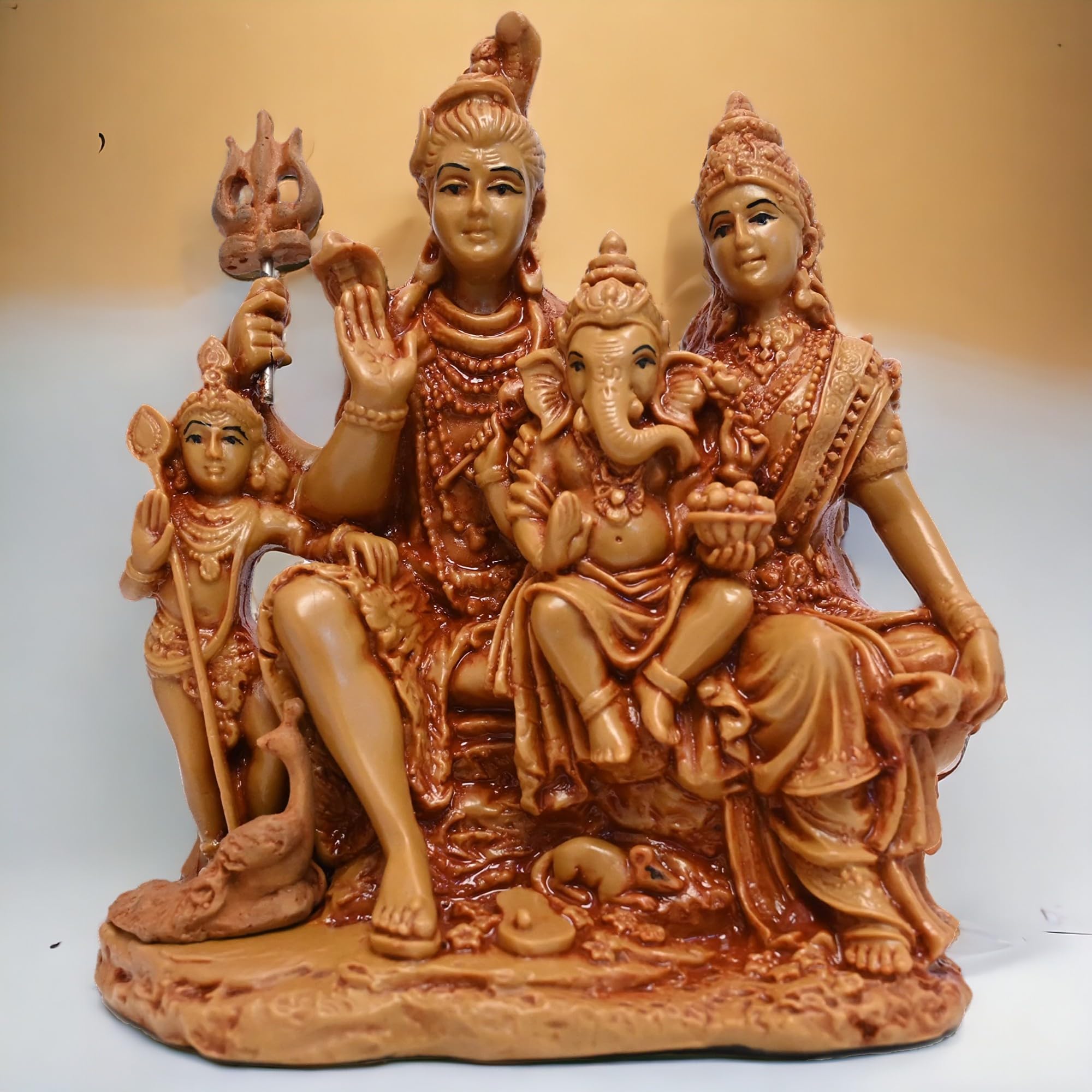 Karighar Shiv Parivar 6 Inches Idol Perfect For Puja Ghar | Drawing Room | House Warming | Gifting 6.5 X 12 X 15 Cm Brown, Relig
